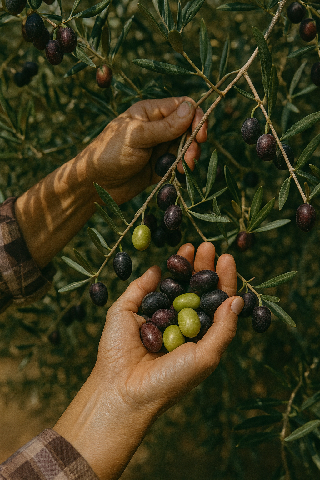 Hand-picking olives during harvest season